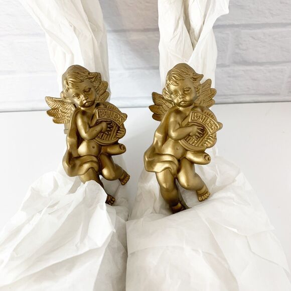Cherub Angel Gold Napkin Rings Set of 2 Baileys - Picture 1 of 5